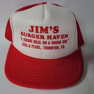 Vintage Jim's Burger Haven mesh Renaissance International trucker hat cap
